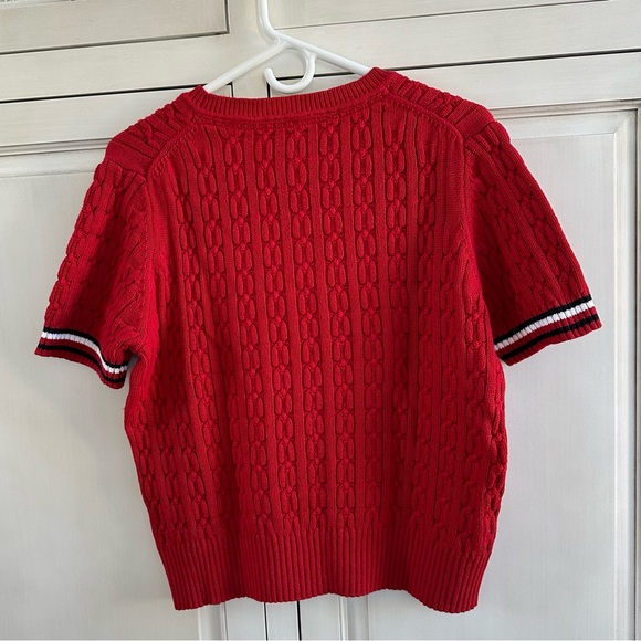 TOMMY HILFIGER RED CABLE KNIT SHORT SLEEVE SWEATER - Picture 3 of 4